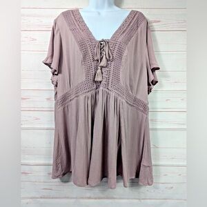 Torrid Plus Size 6 Elderberry Crinkle Gauze Flutter Sleeve Babydoll Top